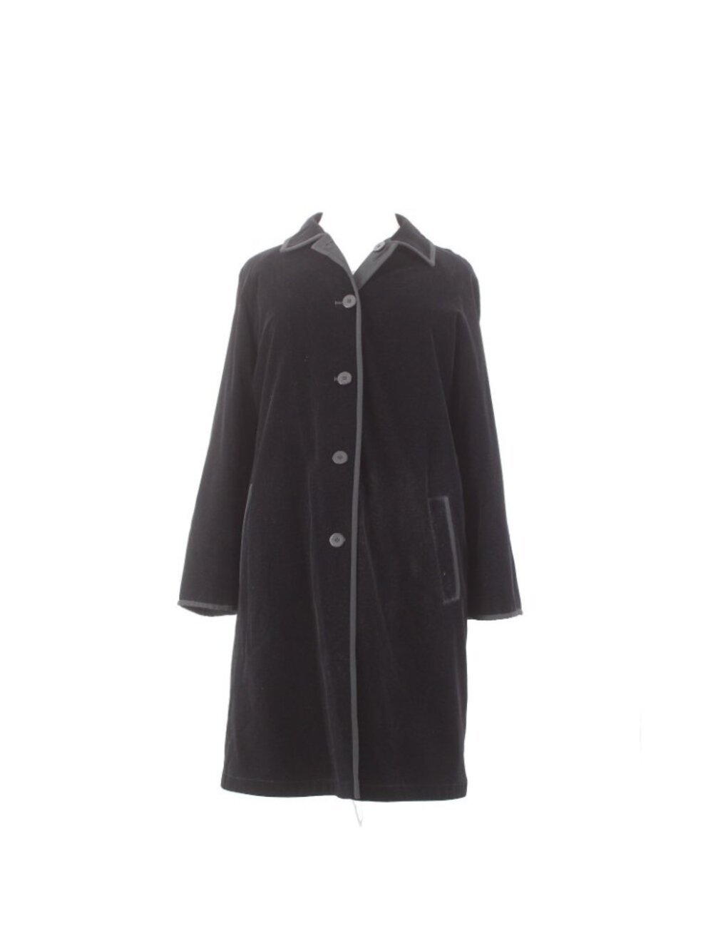 J Jill Coat Sz L Black Velour Button Pocket Collared Cotton Nylon Polyester Coat - Picture 2 of 16